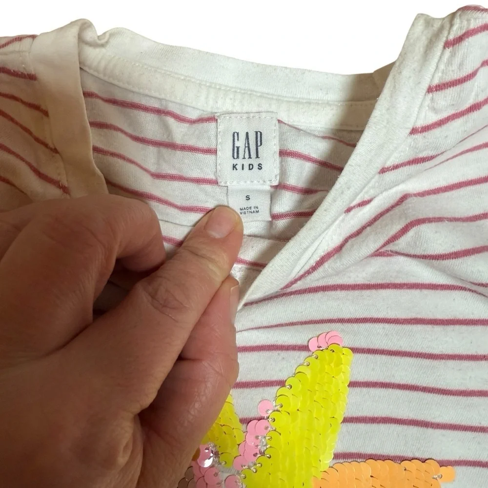 GAP Kids Girls Striped Sequin Graphic T-Shirt “Planting the Future” | Size S 6–7